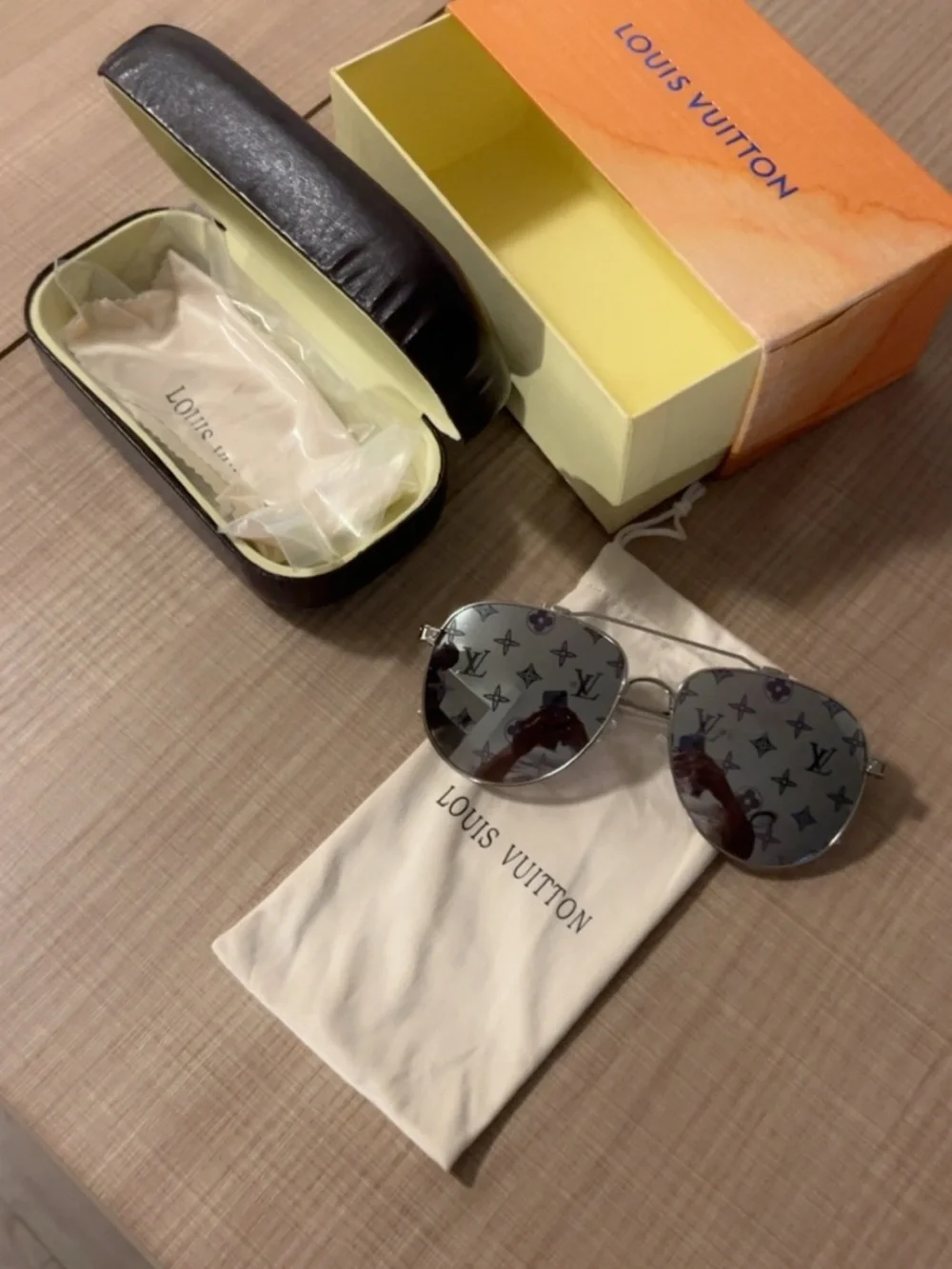 Louis Vuitton Silver Aviator Sunglasses with Monogram Reflective Lenses